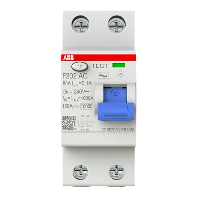 2CSF202005R2800 - Residual Current Circuit Breaker F200 - 2P - 100 mA - 80 A - Type AC - ABB
