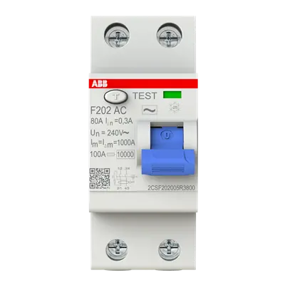 2CSF202005R3800 - Residual Current Circuit Breaker F200 - 2P - 300 mA - 80 A - Type AC - ABB