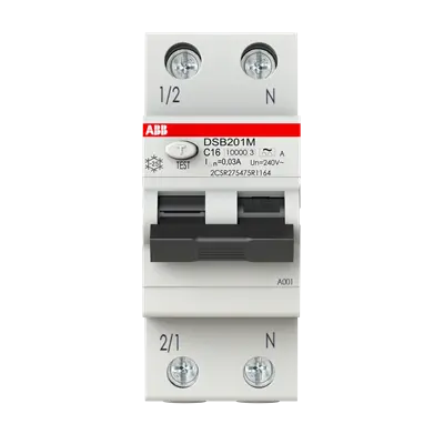 2CSR275475R1164 - Residual Current Circuit Breaker with Overcurrent Protection DSB201 M - 1P+N - 30 mA - 16 A - C - Type A - ABB