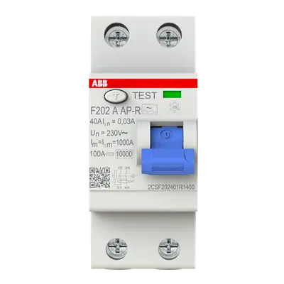 2CSF202401R1400 - Residual Current Circuit Breaker F200 - 2P - 30 mA - 40 A - Type A APR - 10ms Delay - ABB