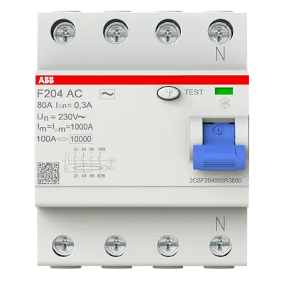 2CSF204005R3800 - Residual Current Circuit Breaker F200 - 4P - 300 mA - 80 A - Type AC - ABB