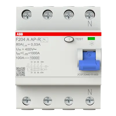 2CSF204401R1800 - Residual Current Circuit Breaker F200 - 4P - 30 mA - 80 A - Type A APR - 10ms Delay - ABB