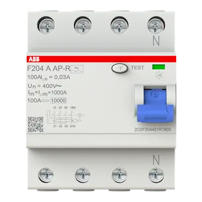 2CSF204401R1900 - Residual Current Circuit Breaker F200 - 4P - 30 mA - 100 A - Type A APR - 10ms Delay - ABB