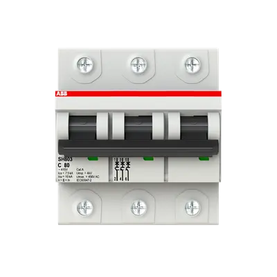 2TAZ190300R0804 - SH803-C80 Miniature Circuit Breaker C-Char.,10kA,80A,3P - ABB